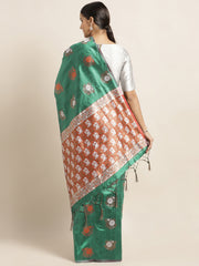 SMSAREE Green Designer Wedding Partywear Tussar Art Silk Hand Embroidery Work Bridal Saree Sari With Blouse Piece YNF-29957