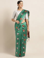 SMSAREE Green Designer Wedding Partywear Tussar Art Silk Hand Embroidery Work Bridal Saree Sari With Blouse Piece YNF-29957