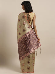 SMSAREE Gold Designer Wedding Partywear Tussar Art Silk Hand Embroidery Work Bridal Saree Sari With Blouse Piece YNF-29959