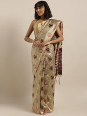 SMSAREE Gold Designer Wedding Partywear Tussar Art Silk Hand Embroidery Work Bridal Saree Sari With Blouse Piece YNF-29959