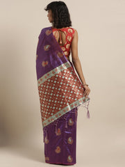 SMSAREE Fuchsia Designer Wedding Partywear Tussar Art Silk Hand Embroidery Work Bridal Saree Sari With Blouse Piece YNF-29961