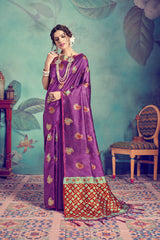 SMSAREE Fuchsia Designer Wedding Partywear Tussar Art Silk Hand Embroidery Work Bridal Saree Sari With Blouse Piece YNF-29961