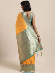 SMSAREE Yellow Designer Wedding Partywear Tussar Art Silk Hand Embroidery Work Bridal Saree Sari With Blouse Piece YNF-29964