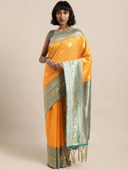 SMSAREE Yellow Designer Wedding Partywear Tussar Art Silk Hand Embroidery Work Bridal Saree Sari With Blouse Piece YNF-29964