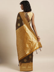 SMSAREE Coffee Brown Designer Wedding Partywear Tussar Art Silk Hand Embroidery Work Bridal Saree Sari With Blouse Piece YNF-29968