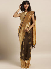 SMSAREE Coffee Brown Designer Wedding Partywear Tussar Art Silk Hand Embroidery Work Bridal Saree Sari With Blouse Piece YNF-29968