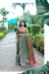 SMSAREE Green Designer Wedding Partywear Tanchui Art Silk Hand Embroidery Work Bridal Saree Sari With Blouse Piece YNF-29970