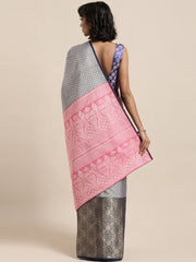 SMSAREE Navy Blue Designer Wedding Partywear Tanchui Art Silk Hand Embroidery Work Bridal Saree Sari With Blouse Piece YNF-29971