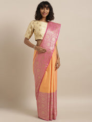 SMSAREE Mustard Designer Wedding Partywear Tanchui Art Silk Hand Embroidery Work Bridal Saree Sari With Blouse Piece YNF-29974