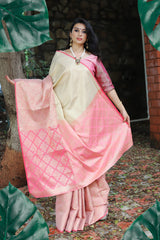 SMSAREE Beige Designer Wedding Partywear Tanchui Art Silk Hand Embroidery Work Bridal Saree Sari With Blouse Piece YNF-29975