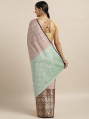 SMSAREE Pink Designer Wedding Partywear Tanchui Art Silk Hand Embroidery Work Bridal Saree Sari With Blouse Piece YNF-29979