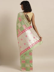 SMSAREE Fluorescent Green Designer Wedding Partywear Linen Art Silk Hand Embroidery Work Bridal Saree Sari With Blouse Piece YNF-29990