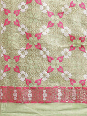 SMSAREE Fluorescent Green Designer Wedding Partywear Linen Art Silk Hand Embroidery Work Bridal Saree Sari With Blouse Piece YNF-29990