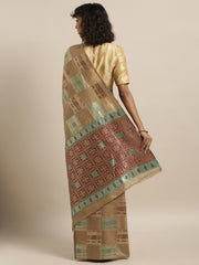 SMSAREE Brown Designer Wedding Partywear Linen Art Silk Hand Embroidery Work Bridal Saree Sari With Blouse Piece YNF-29991