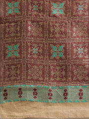 SMSAREE Brown Designer Wedding Partywear Linen Art Silk Hand Embroidery Work Bridal Saree Sari With Blouse Piece YNF-29991