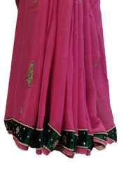 Pink Designer Georgette (Viscos) Hand Embroidery Work Saree Sari