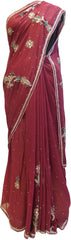 Wine Designer Georgette (Viscos) Hand Embroidery Work Saree Sari