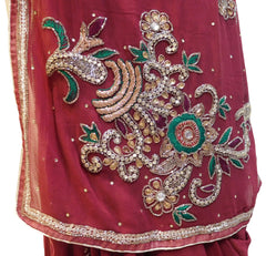 Wine Designer Georgette (Viscos) Hand Embroidery Work Saree Sari