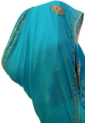 Blue Designer Georgette Hand Embroidery Work Saree Sari