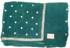 Green Designer Crepe Hand Embroidery Work Saree Sari