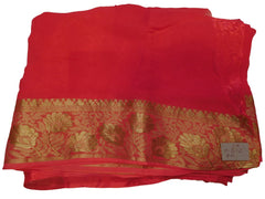 Red Designer Georgette (Viscos) Self Weaved Zari Border Work Saree Sari