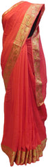 Red Designer Georgette (Viscos) Self Weaved Zari Border Work Saree Sari