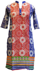Red, White & Blue Designer Cotton (Chanderi) Printed Kurti