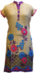 Begie Designer Cotton (Chanderi) Printed Kurti With Purple Taping