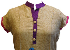 Begie Designer Cotton (Chanderi) Printed Kurti With Purple Taping