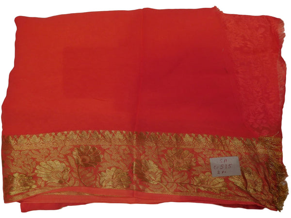 Gajari Designer Georgette (Viscos) Self Weaved Zari Border Work Saree Sari