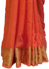 Gajari Designer Georgette (Viscos) Self Weaved Zari Border Work Saree Sari
