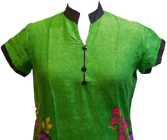 Green Designer Cotton (Chanderi) Printed Kurti