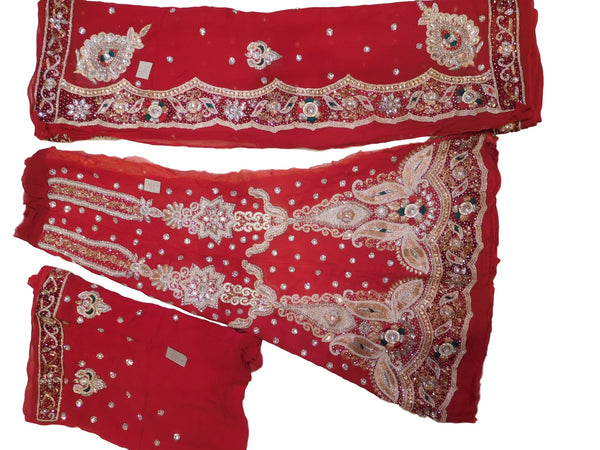 Red Designer Georgette (Viscos) Bridal Hand Embroidery Work Lahenga With Georgette (Viscos) Dupatta & Georgette (Viscos) Blouse