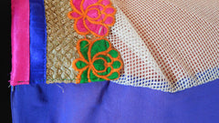 Cream Blue Designer Saree Sari With Stylish Blouse