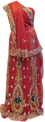 Red Designer Bridal Hand Embroidery Work Net Lahenga With Net Dupatta & Net Blouse