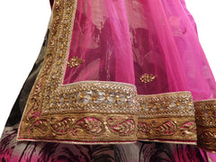 Pink, Black Designer Bridal Hand Embroidery Work Silk Lahenga With Net Dupatta & Silk Blouse