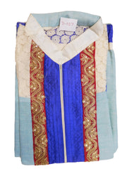 Blue Designer Cotton (Chanderi) Hand Embroidery Zari Sequence Work Kurti Kurta