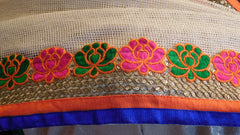 Cream Orange Designer Saree Sari With Stylish Blouse