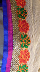 Cream Wine Designer Saree Sari With Stylish Blouse