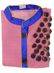 Pink Blue Designer Cotton (Chanderi) Hand Embroidery Sequence Beads Work Kurti Kurta