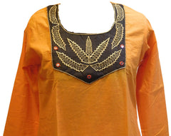 Orange & Black Designer Cotton (Chanderi) Kurti