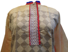 Cream Designer Cotton (Chanderi) Hand Embroidery Thread Work Kurti Kurta