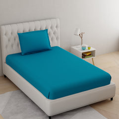 Turquoise Blue Pure Cotton Single Bed Bedsheet