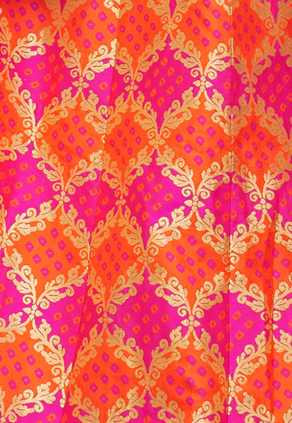 Pink & Orange Designer Wedding Partywear Banarasi Silk Jacquard Lehenga Banarasi Silk Jacquard Dupatta & Banarasi Silk Jacquard Blouse