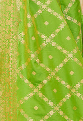 Orange & Light Green Designer Wedding Partywear Banarasi Silk Jacquard Lehenga Banarasi Silk Jacquard Dupatta & Banarasi Silk Jacquard Blouse