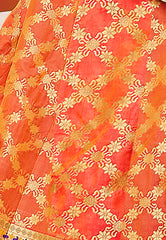 Orange & Light Green Designer Wedding Partywear Banarasi Silk Jacquard Lehenga Banarasi Silk Jacquard Dupatta & Banarasi Silk Jacquard Blouse