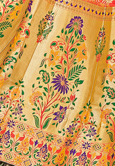 Orange & Light Green Designer Wedding Partywear Banarasi Silk Jacquard Lehenga Banarasi Silk Jacquard Dupatta & Banarasi Silk Jacquard Blouse