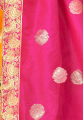 Pink & Yellow Designer Wedding Partywear Banarasi Silk Jacquard Lehenga Banarasi Silk Jacquard Dupatta & Banarasi Silk Jacquard Blouse
