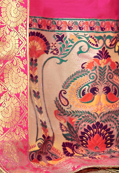 Pink & Yellow Designer Wedding Partywear Banarasi Silk Jacquard Lehenga Banarasi Silk Jacquard Dupatta & Banarasi Silk Jacquard Blouse