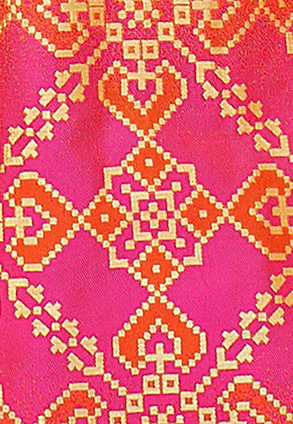 Deep Pink & Orange Designer Wedding Partywear Banarasi Silk Jacquard Lehenga Banarasi Silk Jacquard Dupatta & Banarasi Silk Jacquard Blouse